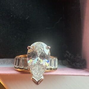 Elegant Gold and Silver Pear shaped CZ Ring